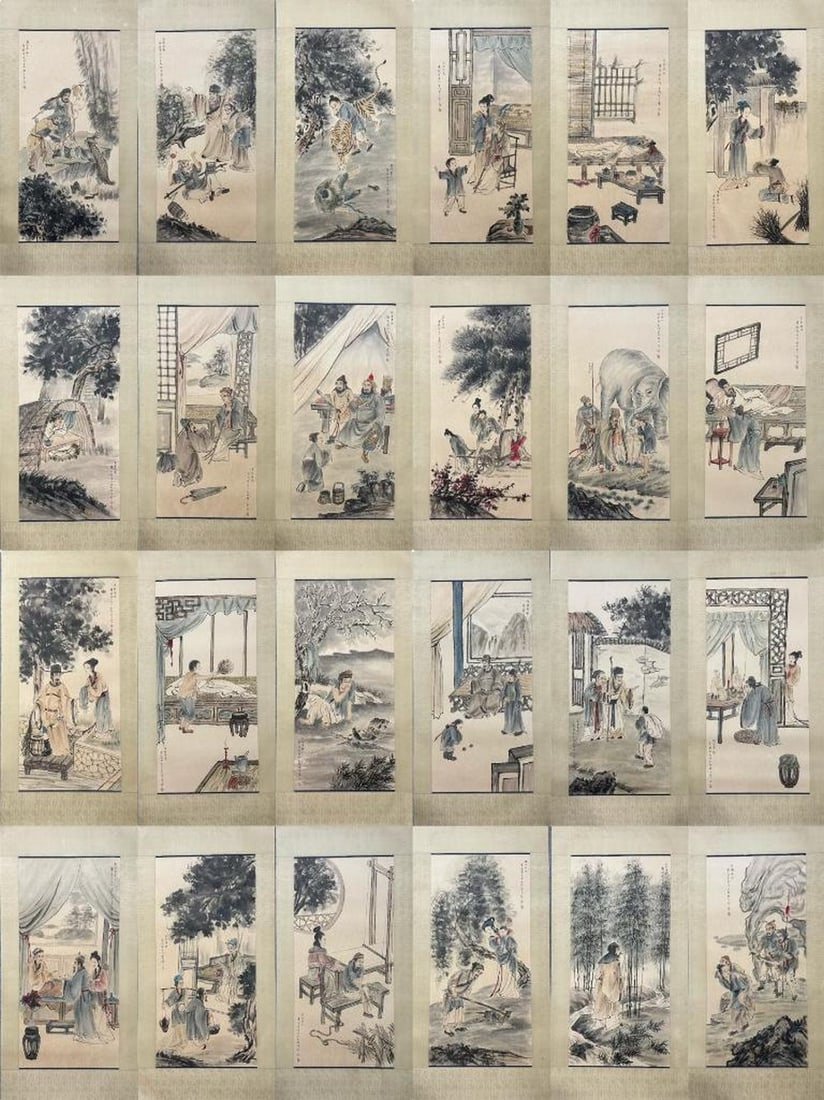 Fu Baoshi The Twenty-Four Filial Piety Stories Traditional Chinese Culture Brush Painting Set: Fu Baoshi The Twenty-Four Filial Piety Stories Traditional Chinese Culture Brush Painting Set A remarkable brush painting set by Fu Baoshi, depicting the traditional Chinese cultural theme of the Twen