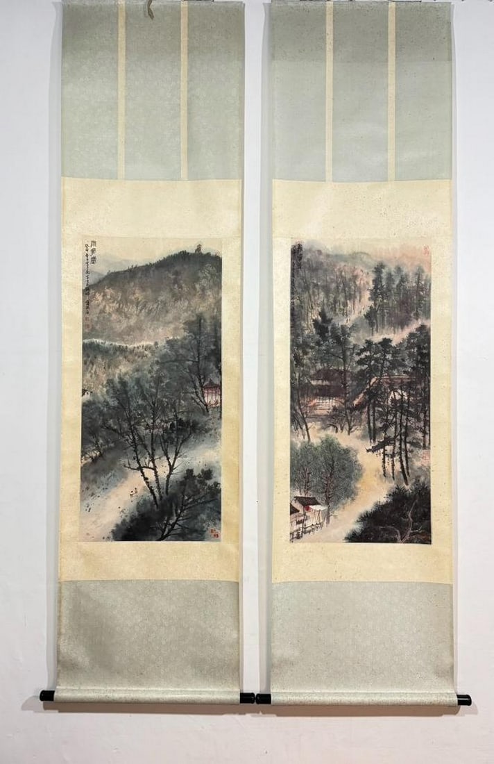 Fu Baoshi Jinling Four Scenes Scroll Set – Xuanwu Lake, Sun Yat-sen Mausoleum, Yuhuatai, Jiming: Fu Baoshi Jinling Four Scenes Scroll Set – Xuanwu Lake, Sun Yat-sen Mausoleum, Yuhuatai, Jiming Temple A remarkable set of four scrolls by Fu Baoshi, portraying the historic and picturesque landmar