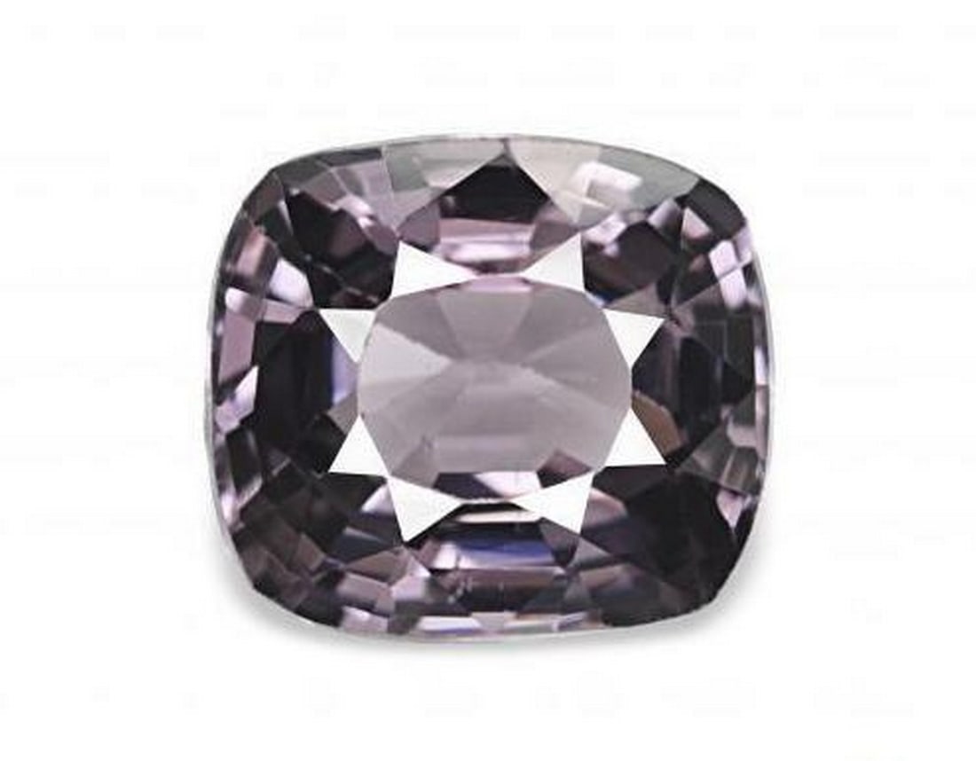 1.17 ct Natural Purplish Grey Spinel, Cushion Cut, VVS–VS, Tanzania: 1.17 ct Natural Purplish Grey Spinel, Cushion Cut, VVS–VS, Tanzania Natural spinel gemstone weighing 1.17 carats, cut in a cushion facet shape with a purplish grey color. The gem measures 6.63 x 5.8
