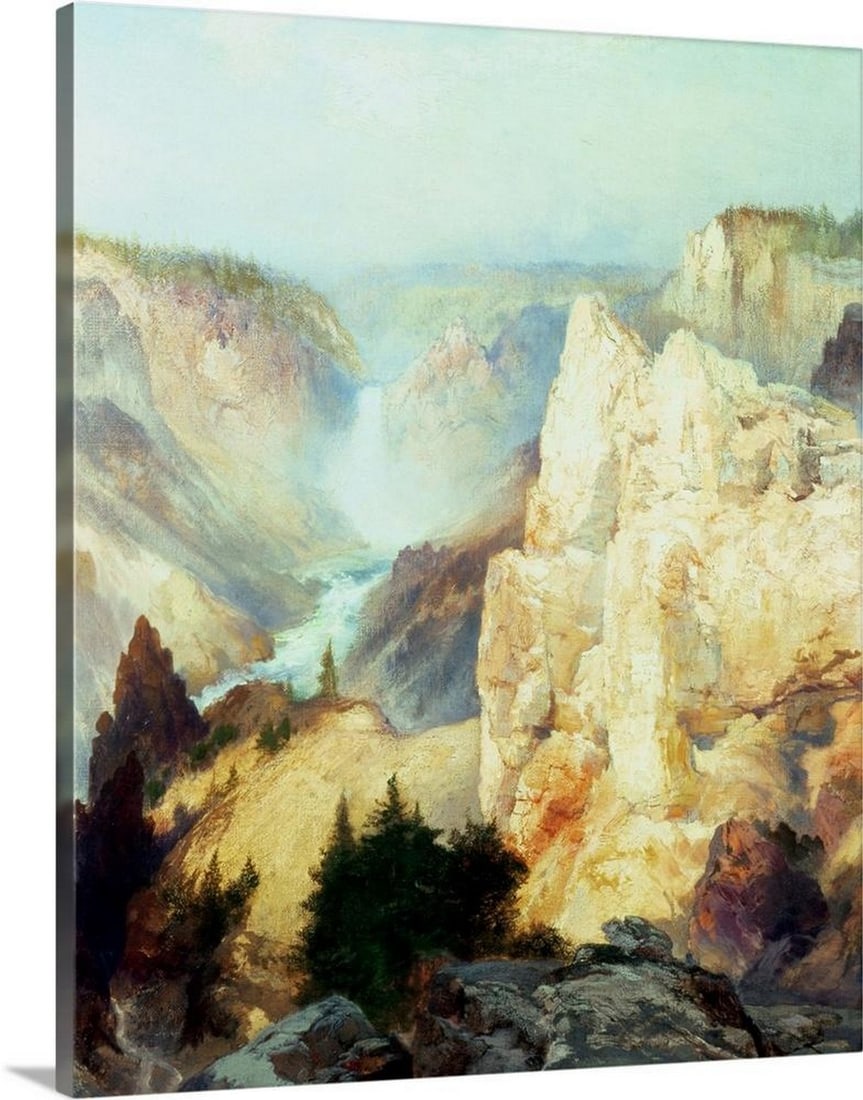 Grand Canyon of the Yellowstone Park Canvas Reproduction – 20" × 24": Grand Canyon of the Yellowstone Park Canvas Reproduction – 20" × 24" This renowned painting by Thomas Moran captures the dramatic cliffs, powerful waterfalls, and vast atmosphere of Yellow