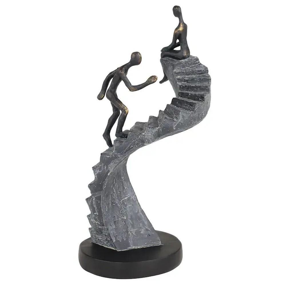 Contemporary Black Figure Sculpture on Stairs: Contemporary Black Figure Sculpture on Stairs Make a bold statement in your living room or entryway with this modern sculpture, ideal for a coffee or console table. Designed with felt or rubber stoppe