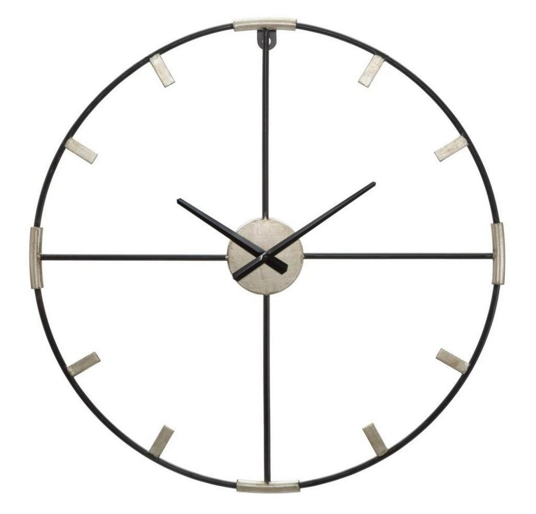 Silver and Black Metal Wall Clock: Silver and Black Metal Wall Clock This wall clock features a simple, minimalist design that beautifully blends black and silver. The elegant contrast complements any style of furniture. Discover Mauro