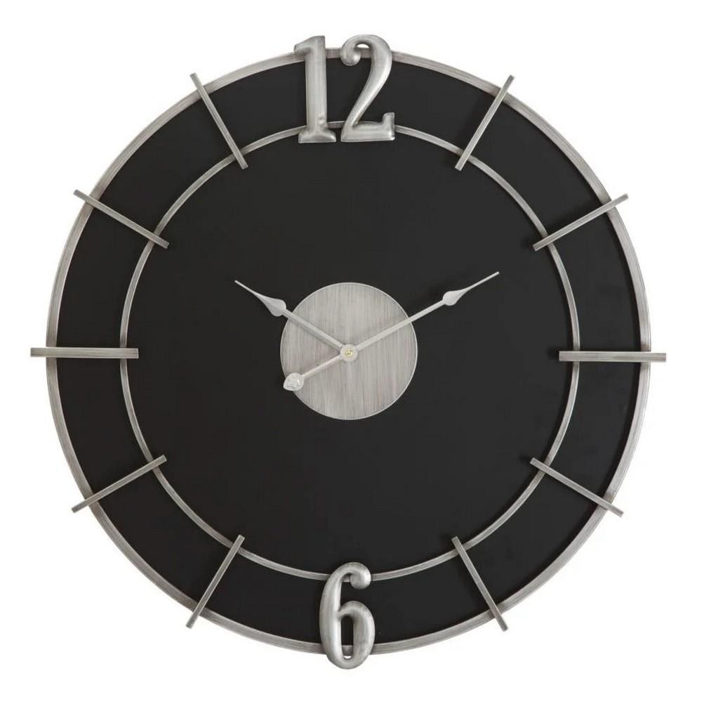 Minimalist Metal Wall Clock: Minimalist Metal Wall Clock A contemporary wall clock crafted from metal and wood, designed with minimalist lines and a subtle glam finish. The silver and black palette gives it versatility, making it