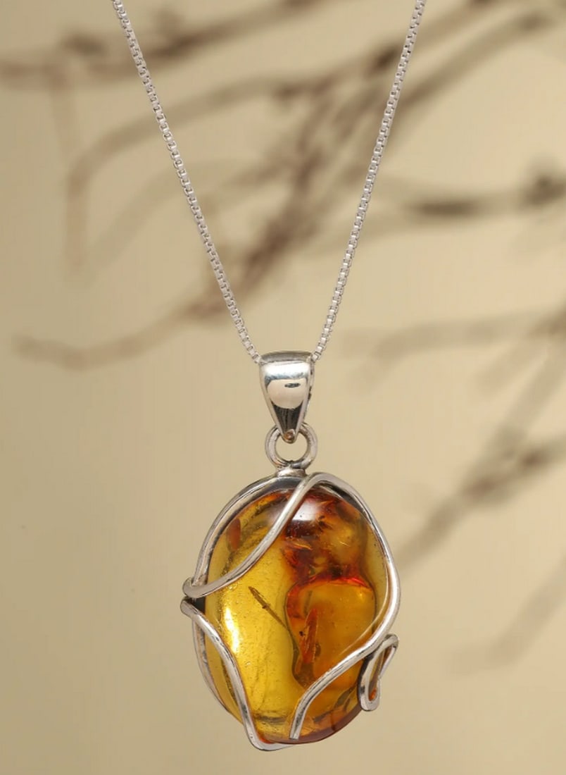 Sterling Silver Wire Wrapped Baltic Amber Pendant (1 of 3)