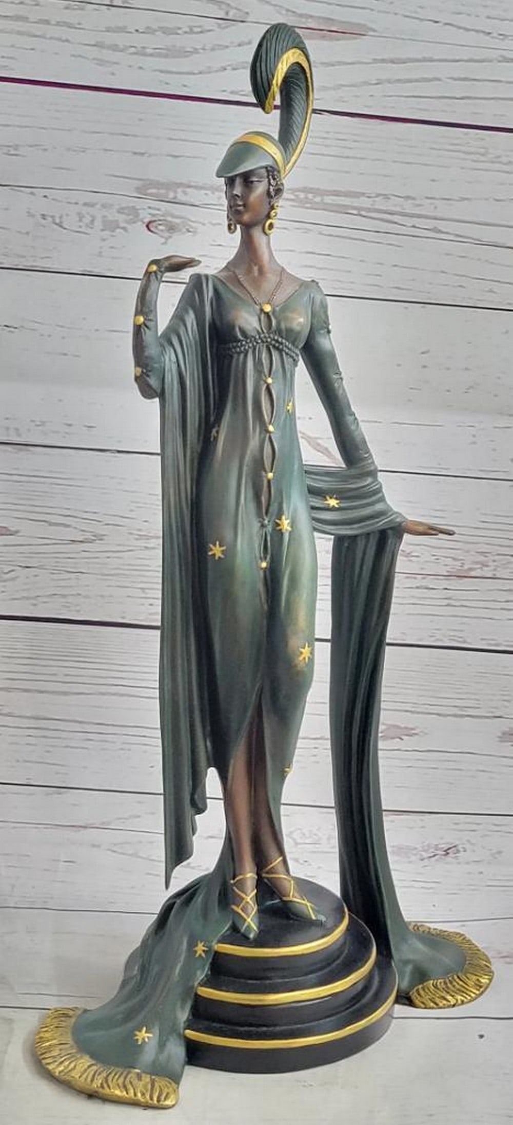 Julius Erte Inspired Art Deco Fashion Model Signed Bronze Sculpture - 17" x 8.5"