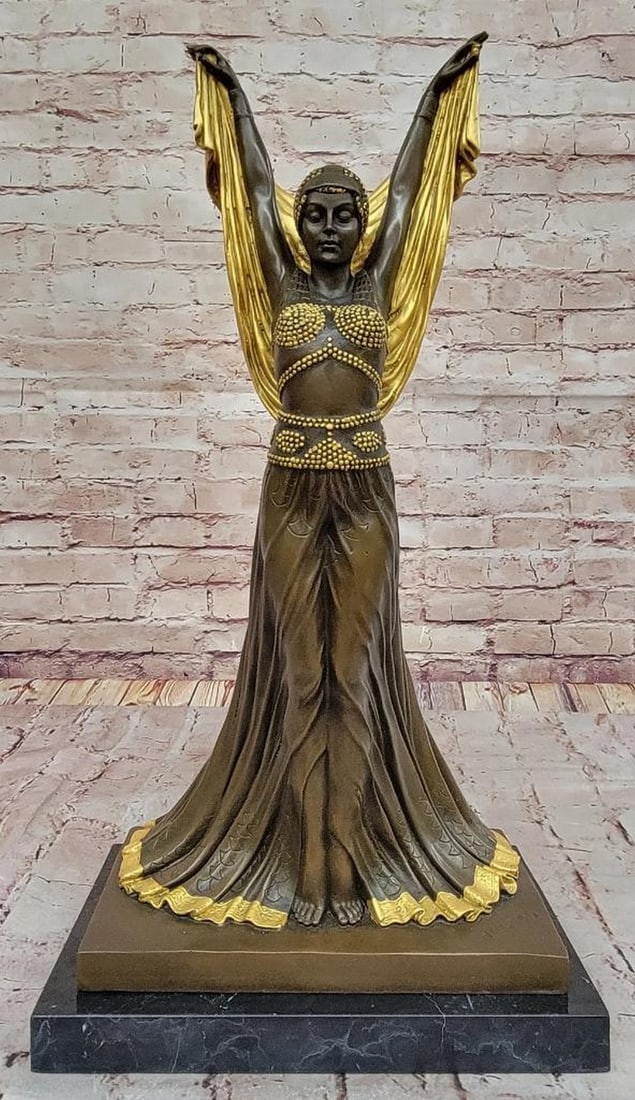 Salome Ballerina Bronze Sculpture Inspired by Demetre Chiparus - 21.5" x 12": Salome Ballerina Bronze Sculpture Inspired by Demetre Chiparus - 21.5" x 12" This exquisite bronze sculpture, titled Salome, captures the elegance and grace of a ballerina from the Russian bal