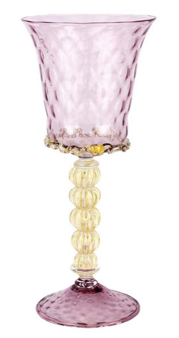Venetian Goblet “Trieste?? – Murano Glass with Gold Leaf: Venetian Goblet Trieste Murano Glass with Gold LeafCelebrate Venetian artistry with the Goblet, a hand-blown Murano glass masterpiece in delicate light blue, enhanced by elegant gold leaf accents. Cra