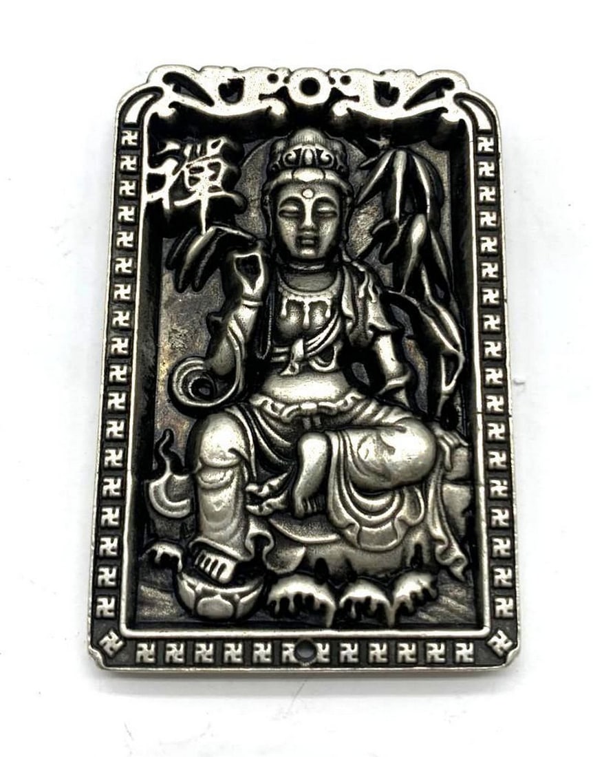 Tibetan Silver Amulet Bar Featuring The Goddess Kwan-Yin (1 of 4)