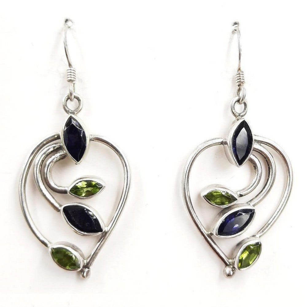 Iolite and Peridot Marquise Leaf Earrings: Iolite and Peridot Marquise Leaf Earrings These stunning earrings are perfect for the warm weather, the bright colours like leaves dancing in the wind. View Photos For Further Details.
