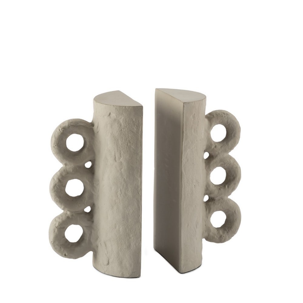 "Grey" Chandra Collection Bookends: "Grey" Chandra Collection Bookends Enhance your space with the Chandra Bookends, featuring a distinctive, textured surface inspired by classic paper mache artistry. Finished in a subtle matte