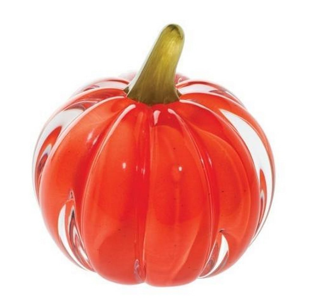 Handmade Amber Harvest Crystal Pumpkin: Handmade Amber Harvest Crystal Pumpkin Enjoy this enchanting pumpkin-shaped crystal glass paperweight, crafted in a rich amber-orange hue. Designed to evoke the charm of a harvest season, this elegant