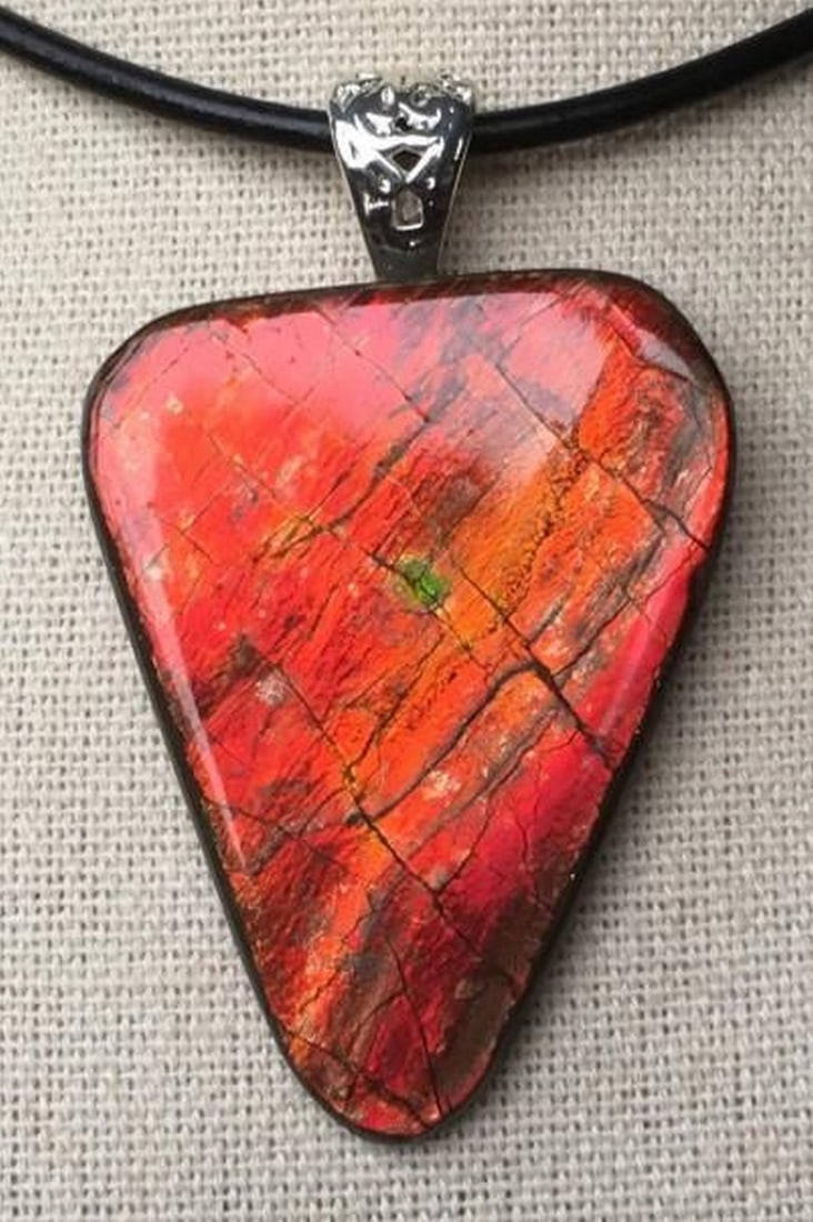 Crimson Fossil Ammolite Pendant (1 of 4)