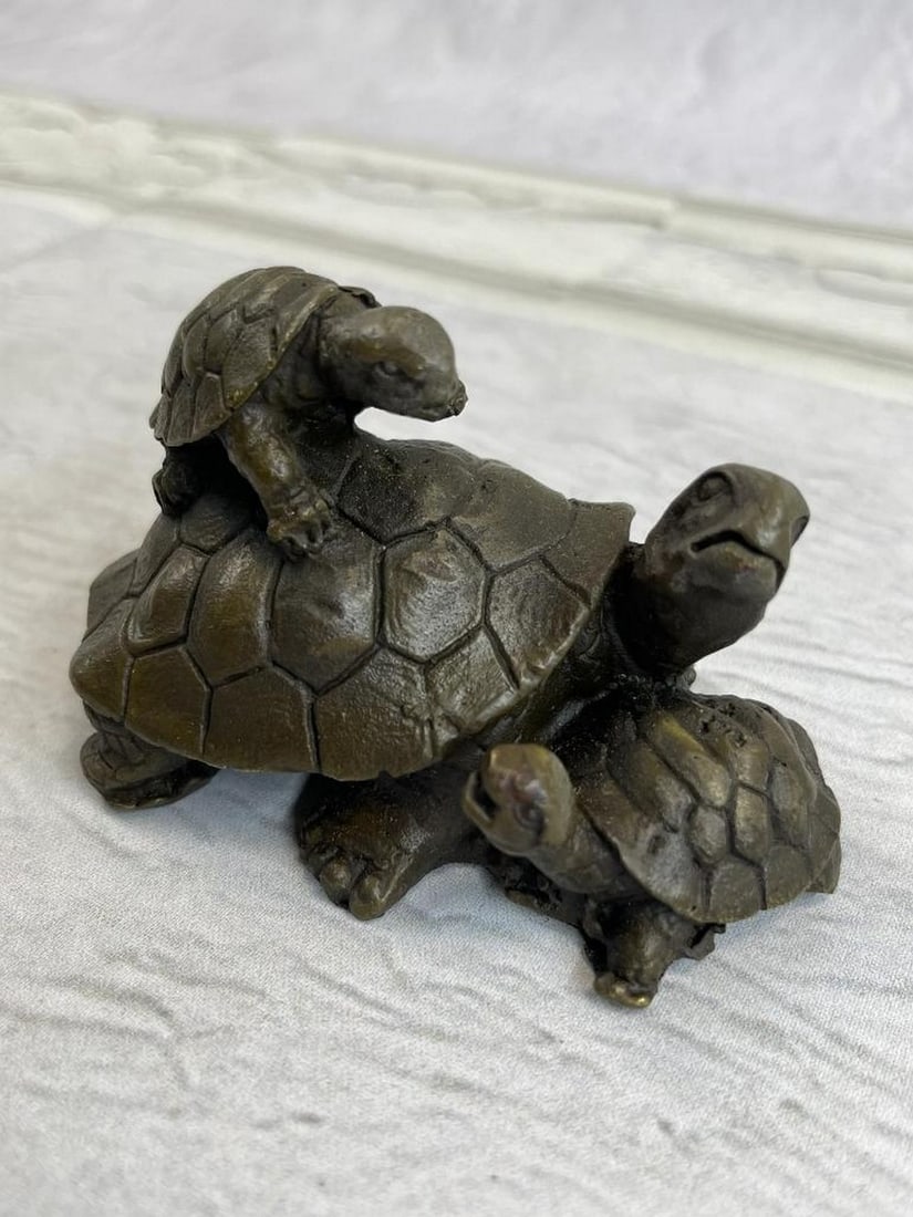 Signed Original Turtle Family Bronze Sculpture - 3.5" x 4" (1 of 6)