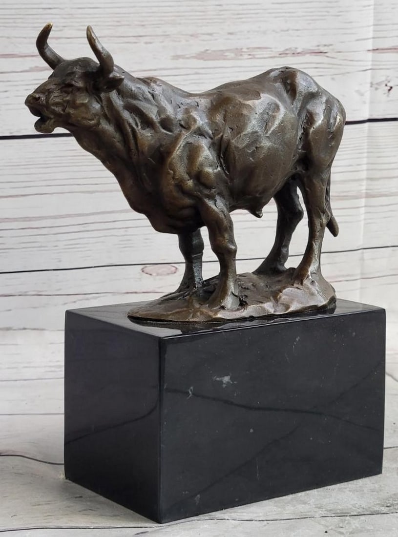 Signed Original Bronze Bull Cow Sculpture On Marble Base - 8.5" x 8": Signed Original Bronze Bull Cow Sculpture On Marble Base - 8.5" x 8" This remarkable bronze sculpture depicts the Anoa, also known as the Dwarf Buffalo or Sapiutan, which belongs to the Bubal