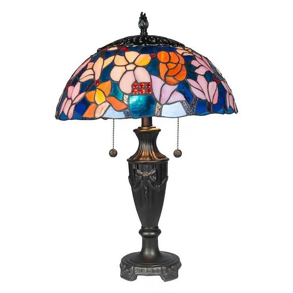 Florieta Dale Tiffany-Style Table Lamp: Florieta Dale Tiffany-Style Table Lamp The Florieta Dale Tiffany-Style Table Lamp features a stunning stained glass shade with intricate floral patterns, bringing vibrant colors and elegance to any r