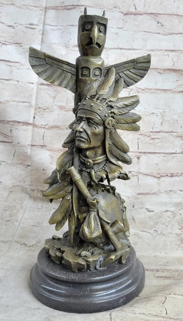 Signed Original Totem Pole Bronze Sculpture - 14" x 7" (1 of 6)