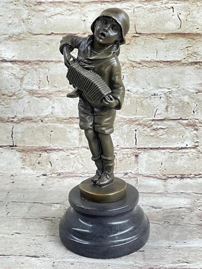 Show Boy Playing Accordion Inspired Bronze Statue by D.H Chiparus - 10" x 4" (1 of 6)