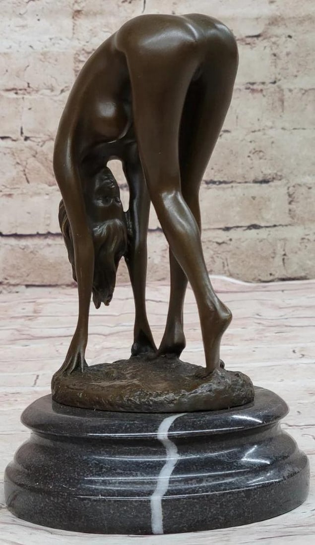 Bronze Statue of a Seductive Nude Woman on Marble Base (1 of 6)