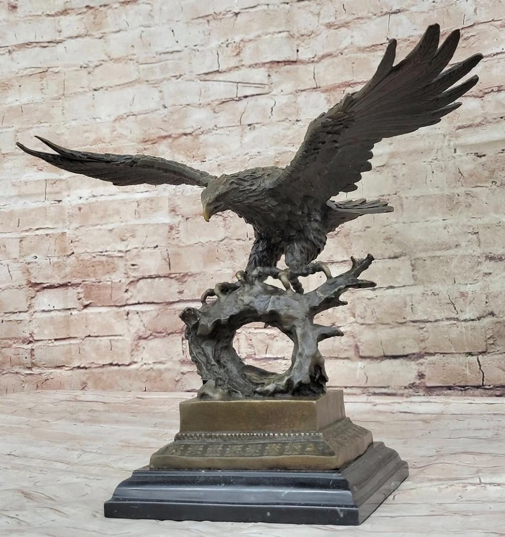 Bronze Eagle in Flight Sculpture on Marble Base – 13" x 18" (1 of 6)