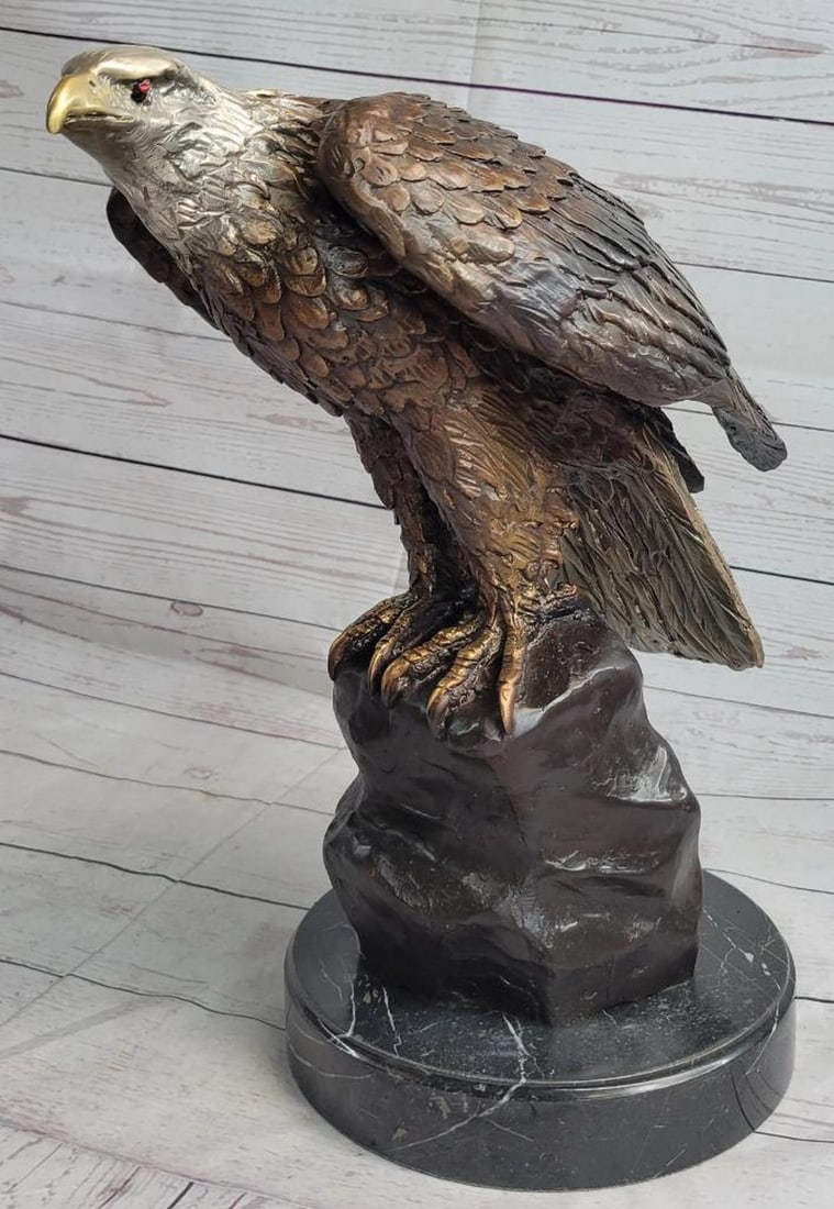 J. Moigniez Inspired Bald Eagle Bronze Sculpture On Marble Base - 14" x 15" (1 of 7)