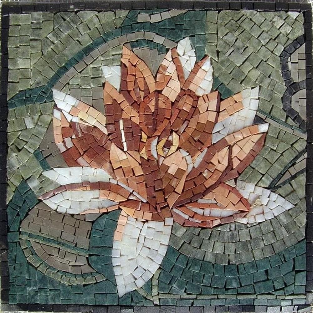 Florida Flower Mosaic: Florida Flower Mosaic A handcrafted mosaic artwork made from natural stone. The design features intricate floral patterns inspired by the vibrant landscapes of Florida. Each tile is carefully cut and
