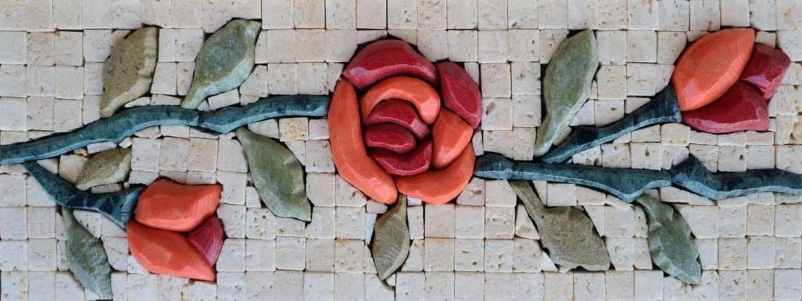Mosaic Tile Art - 3D Colorful Rose: Mosaic Tile Art - 3D Colorful Rose A handcrafted mosaic artwork made from natural stone. The design depicts a rose in full bloom, arranged with vibrant stone tiles that create a three-dimensional effe