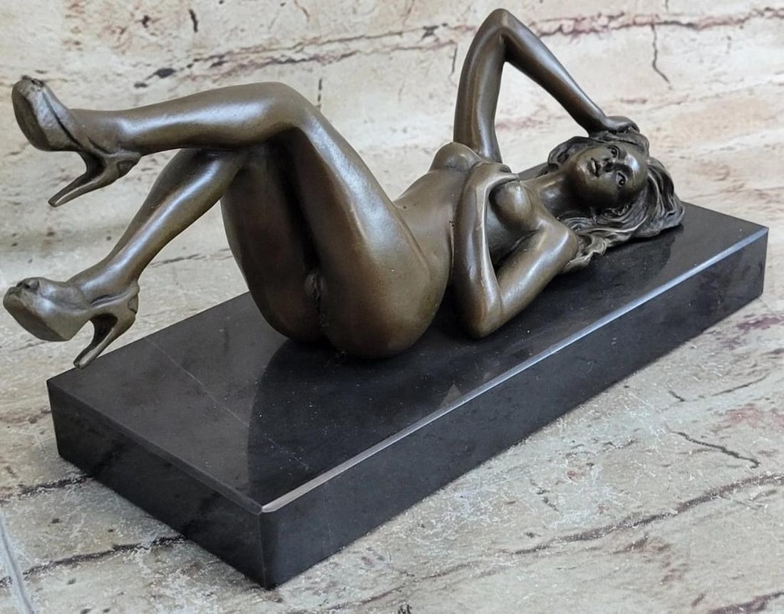 Signed Original Nude Woman Laying On Back Bronze Sculpture - 5" x 10" (1 of 7)