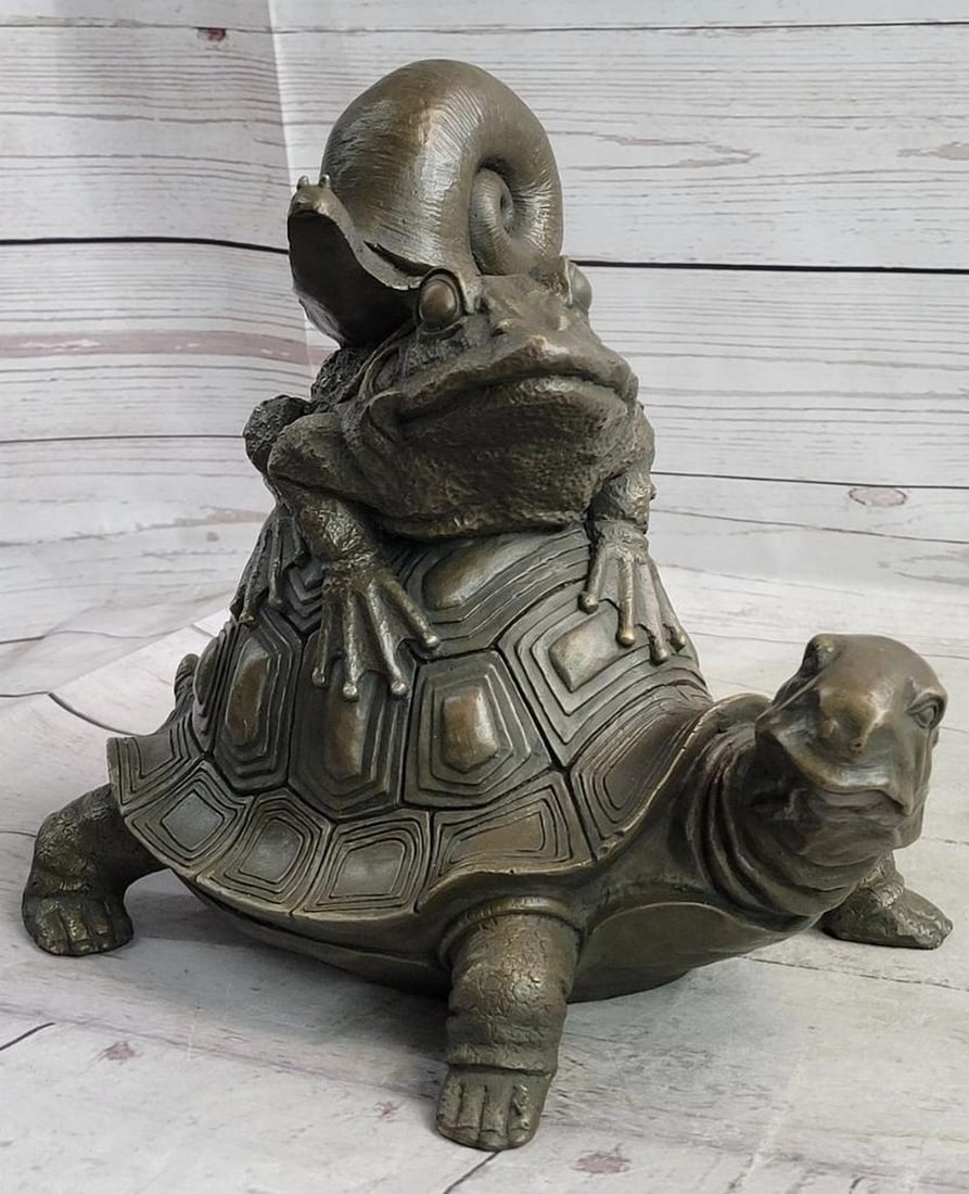 Original Signed Tortoise Frog & Snail Bronze Sculpture - 10" x 12" (1 of 8)