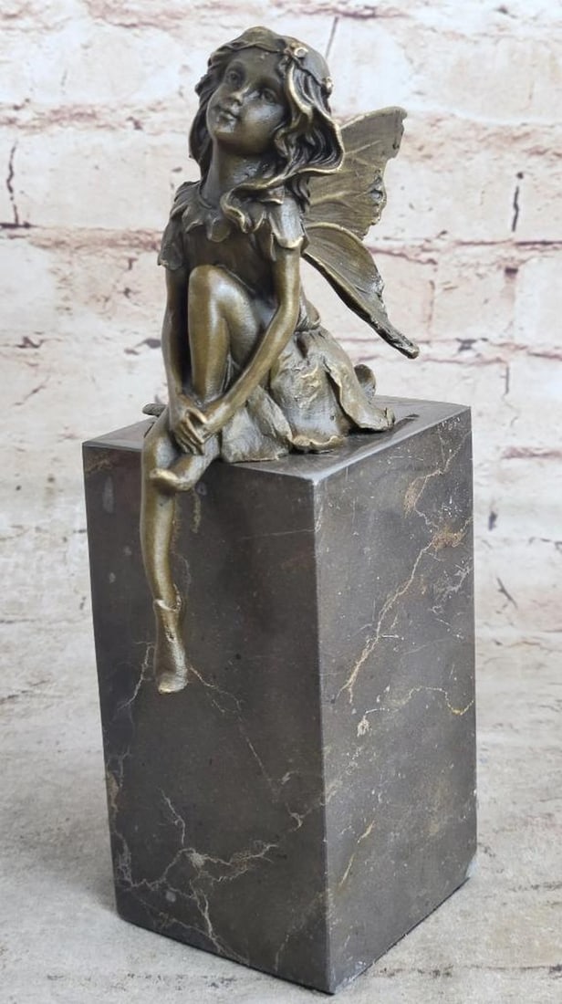 Original Austrian Vienna Bronze Angel Crafted On Rectangular Marble Base - 6lbs (1 of 7)