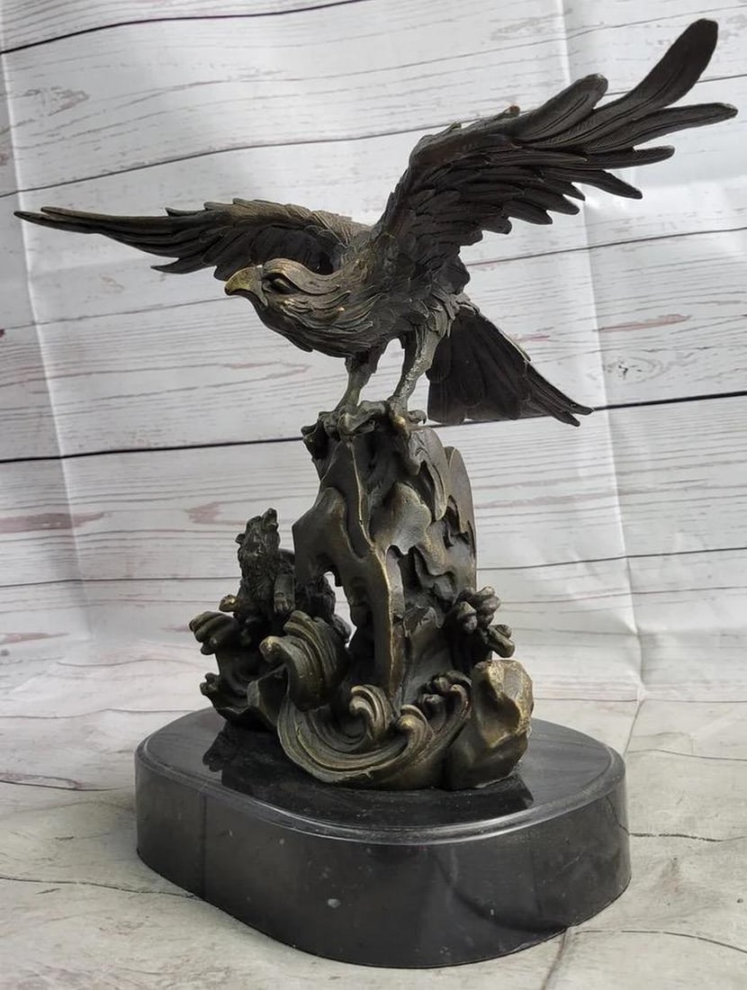 Original Eagle Landing on Waves Bronze Sculpture - 13" x 13" (1 of 7)