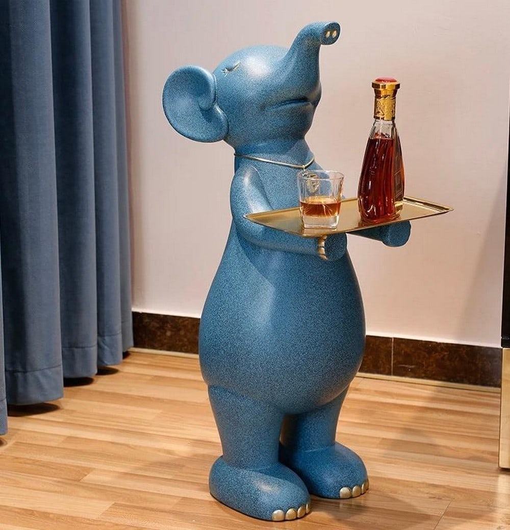 31" - Comical Designed Elephant Sculpture With Tray Table: 31" - Comical Designed Elephant Sculpture With Tray Table Elephant Nordic Sculpture Tray Table is the perfect statement piece for any animal lover or art lover. This stunning sculpture will add a