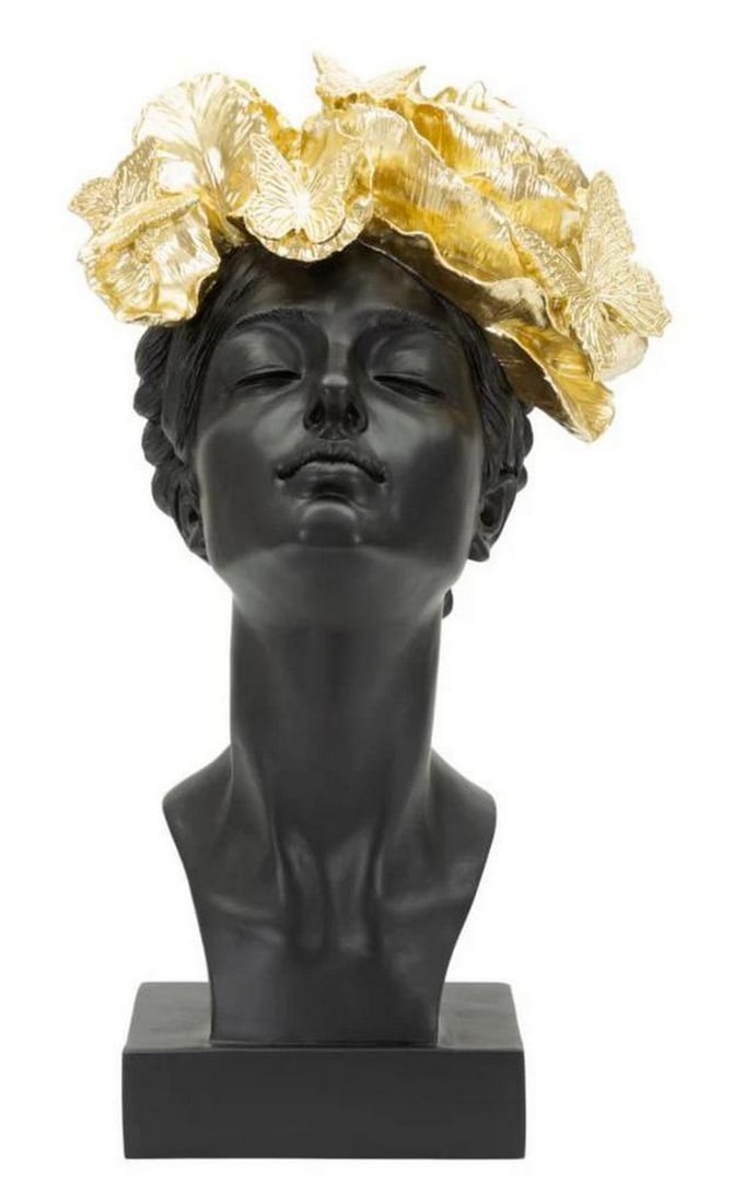 Female Bust Sculpture with Butterflies (Black and Gold Modern Glam Resin Statue) (1 of 5)