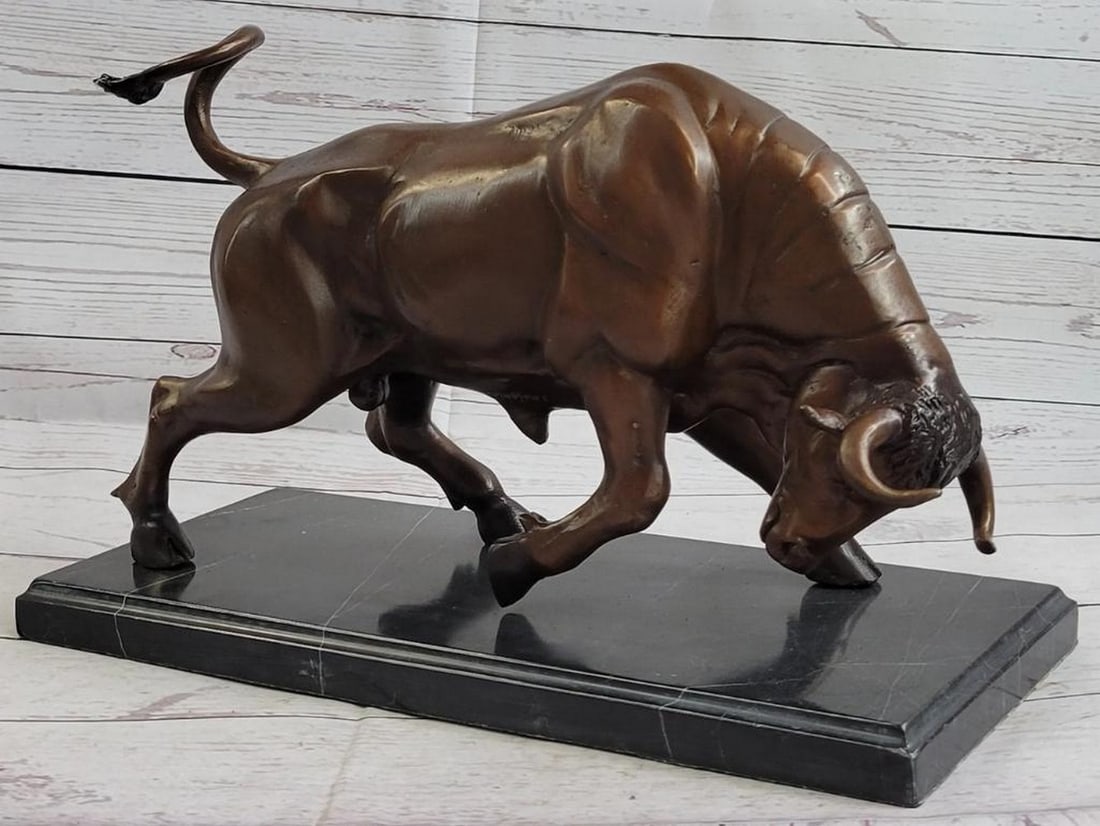 Bronze Bull of Finance Sculpture on Marble Base - 10" x 16" (1 of 7)