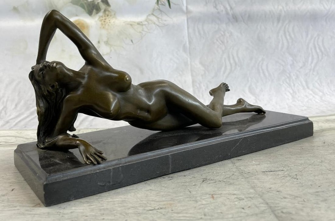 Original Mavchi Nude Woman Laying Down "Vouge Pose" Bronze Sculpture - 6" x 12" (1 of 6)