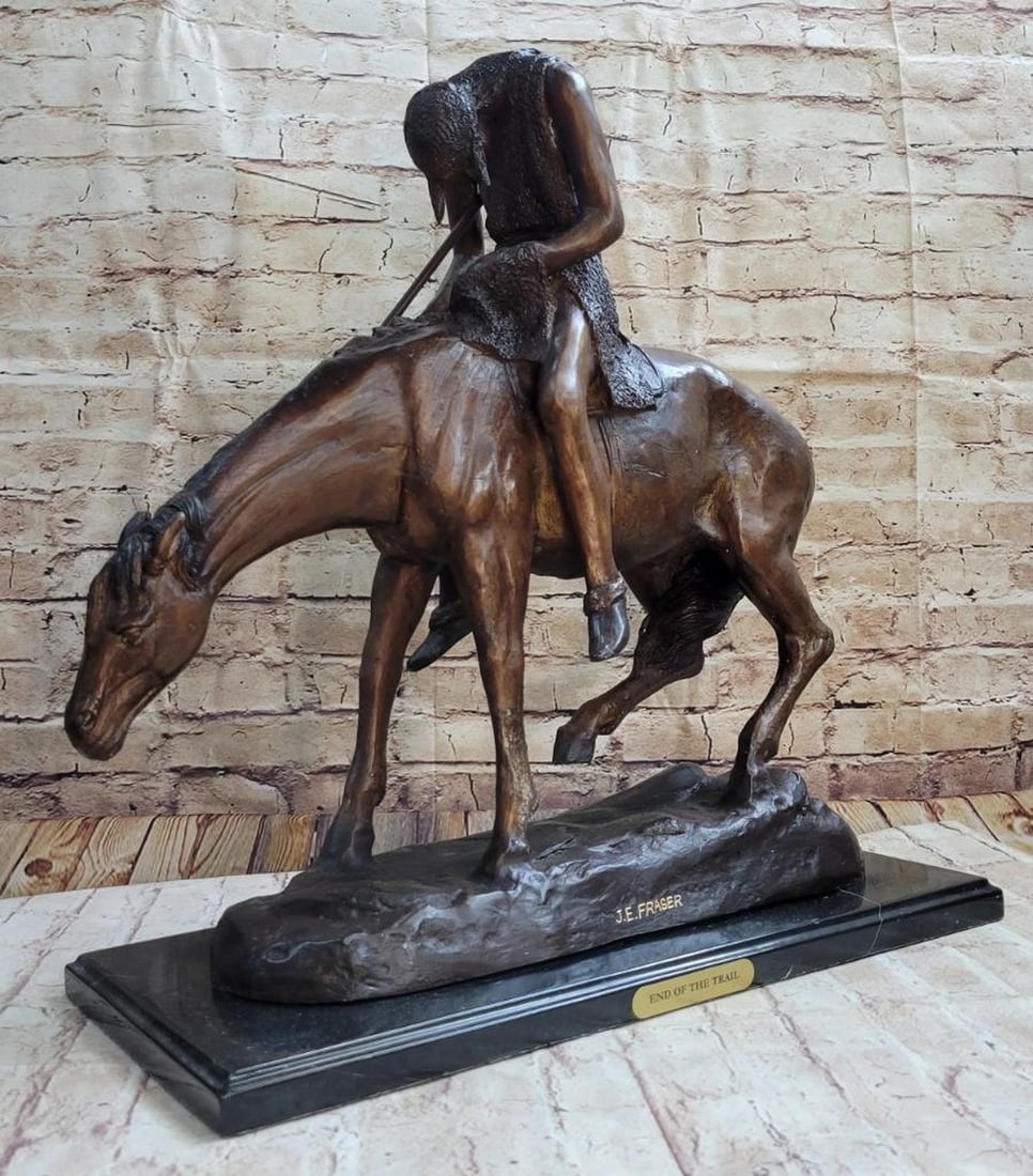End of the Trail James Fraser Western Bronze Sculpture Native American 21" x 22" (1 of 7)