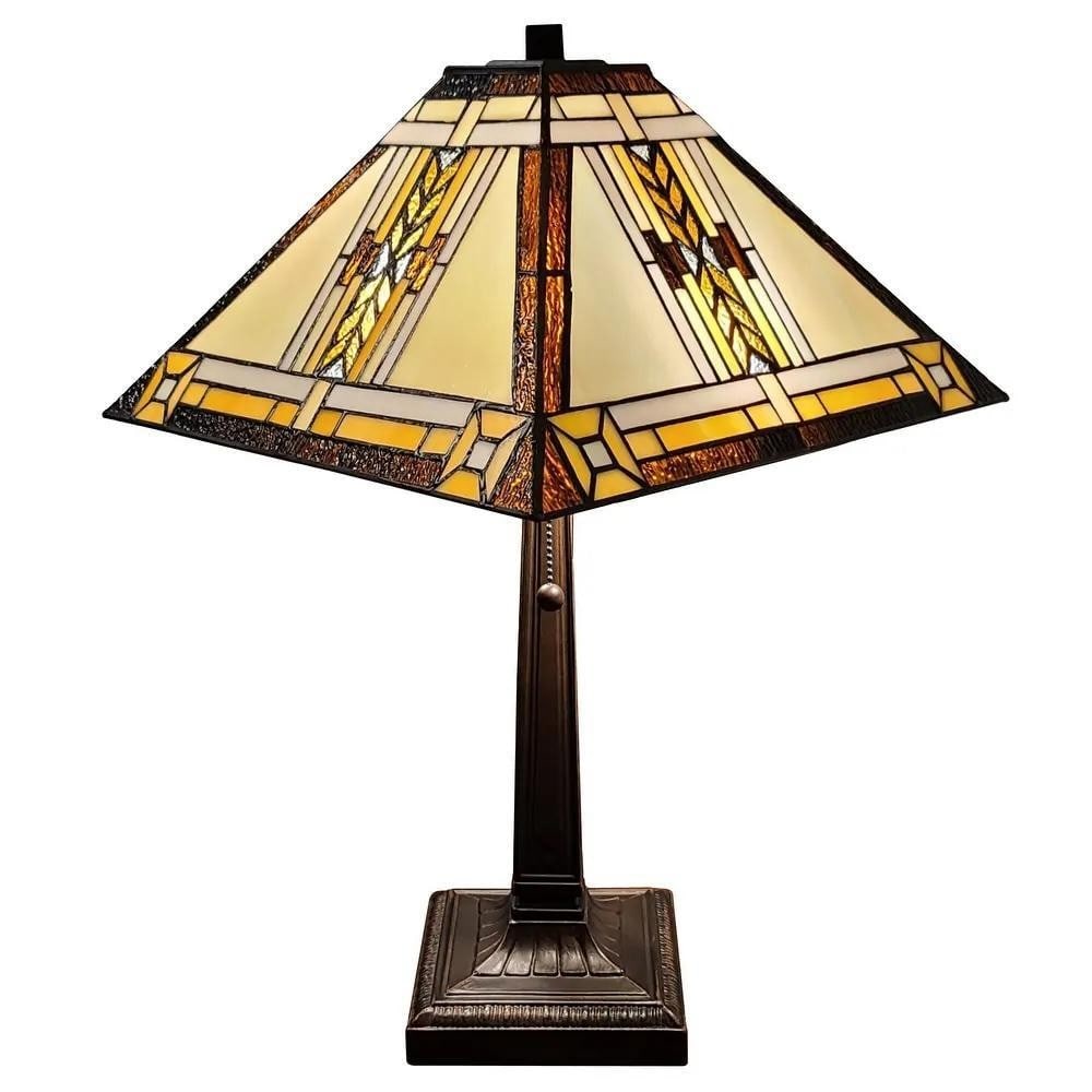 Tiffany-Inspired Floral Two-Light Table Lamp: Tiffany-Inspired Floral Two-Light Table Lamp This handcrafted Tiffany-style table lamp features a floral-patterned shade made from 280 hand-cut stained glass pieces, each wrapped in copper foil using