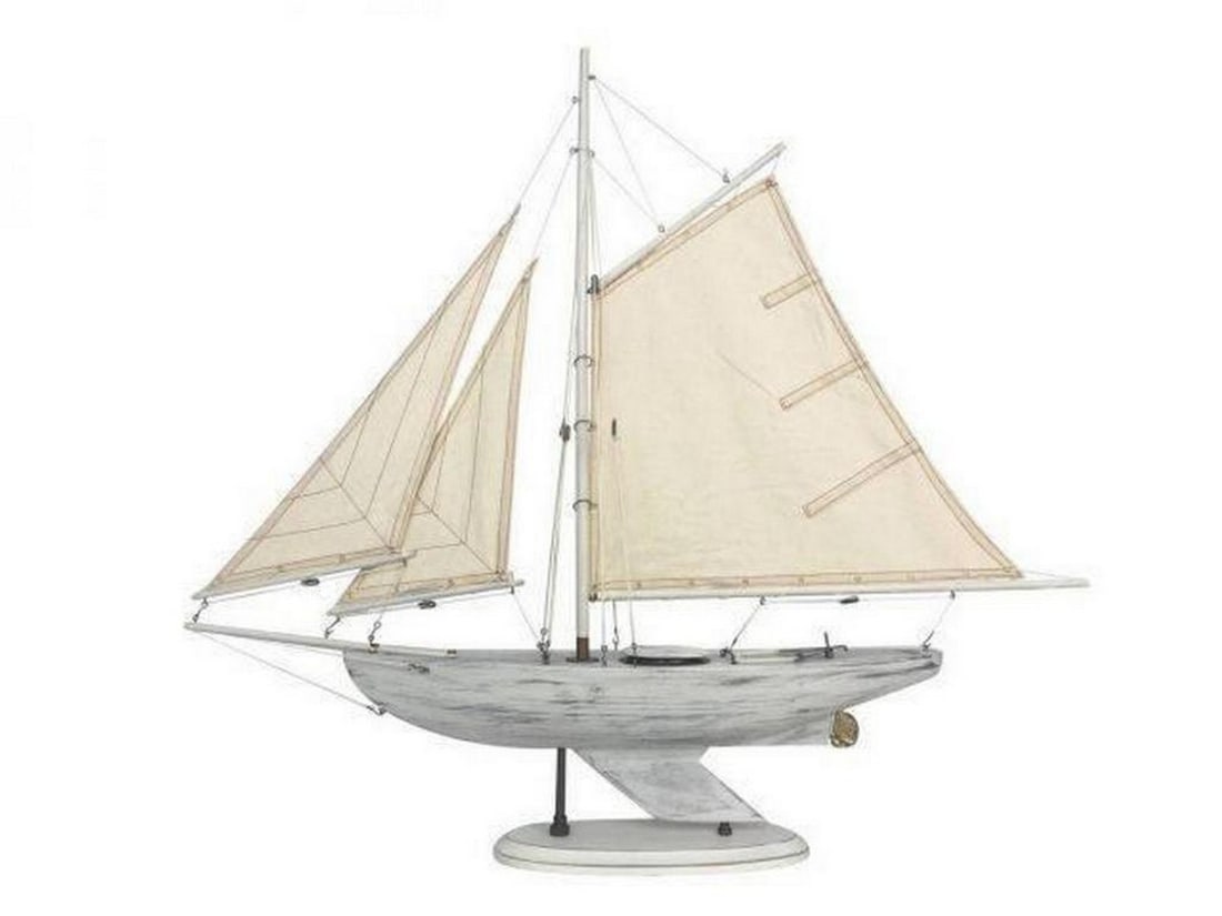 Wooden Rustic Whitewashed Bermuda Sloop Model Sailboat 30" (1 of 2)
