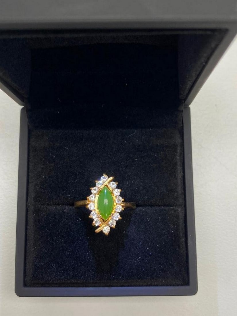 One of a Kind Jade and Austrian Crystal Gemstone Ring (1 of 3)