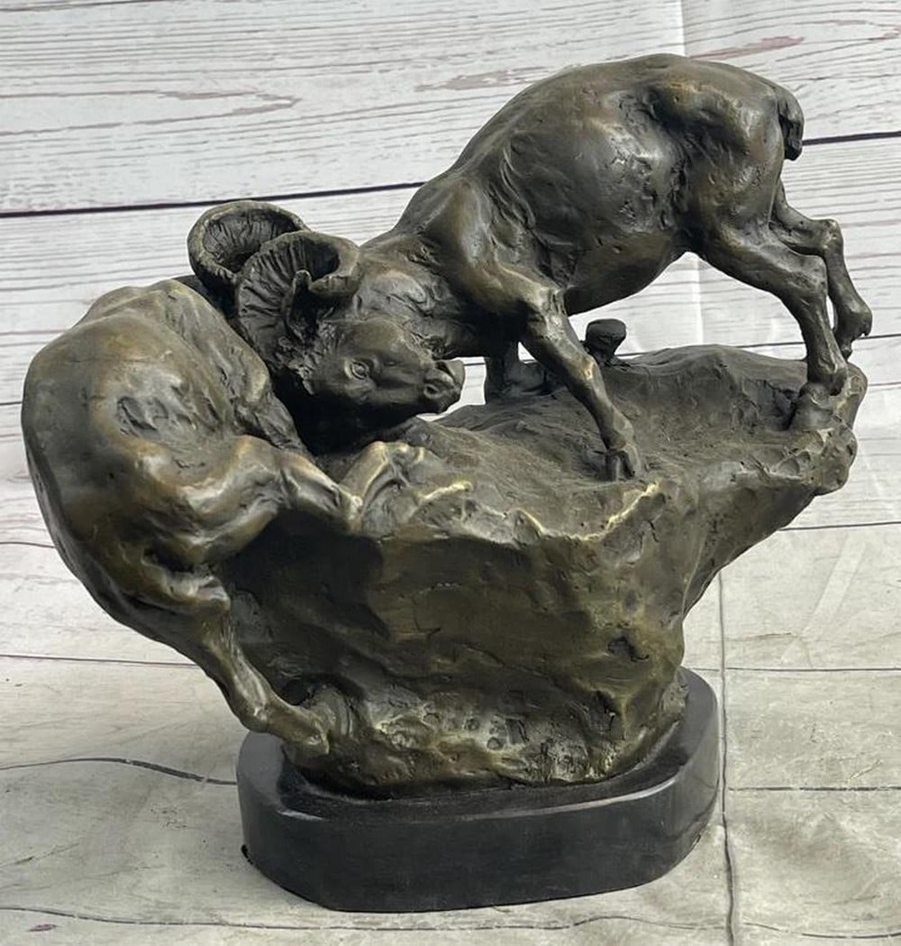 Dynamic Duel Two Rams Headbutting Each Other Original Bronze Sculpture on Marble Base - 10" x 11" (1 of 6)