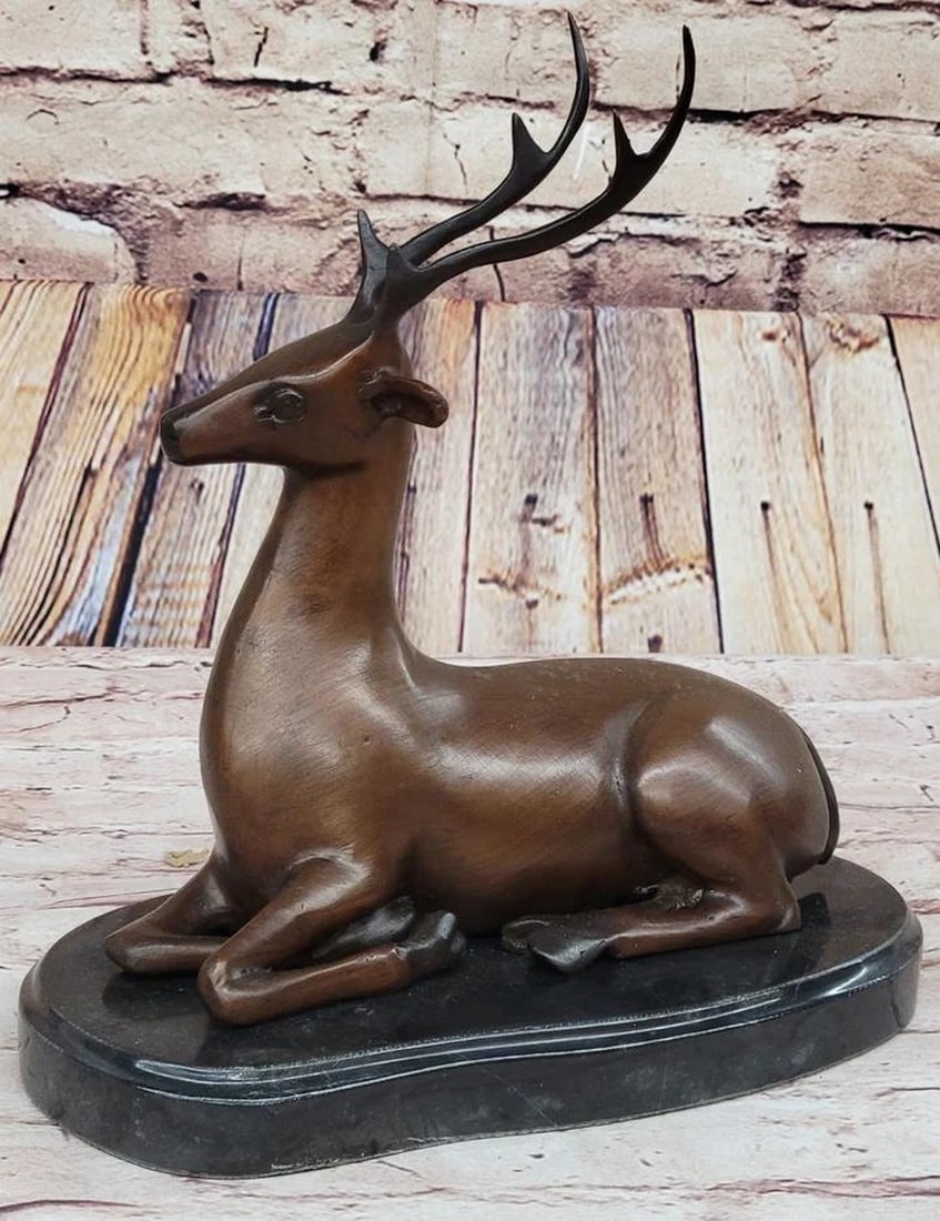 Signed Original Bronze Sculpture Graceful Reindeer Statue by Milo on Marble Base - 9.5" x 8.5" (1 of 6)