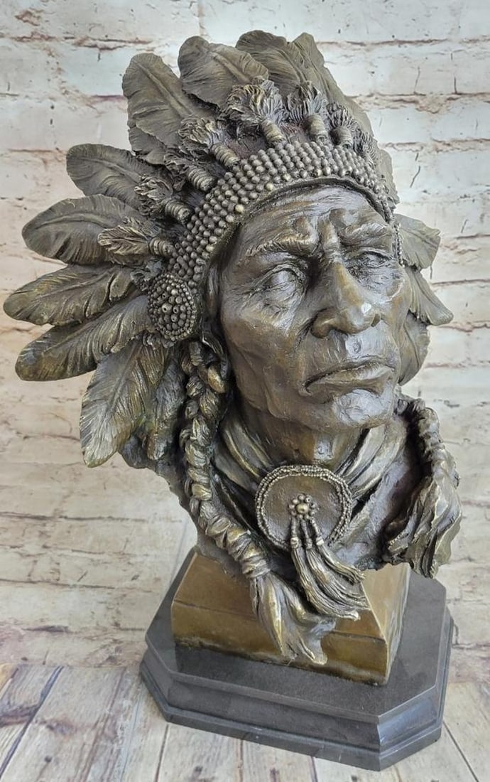 Native American Chief Inspired Bronze Bust Statue - 15" x 12" (1 of 6)