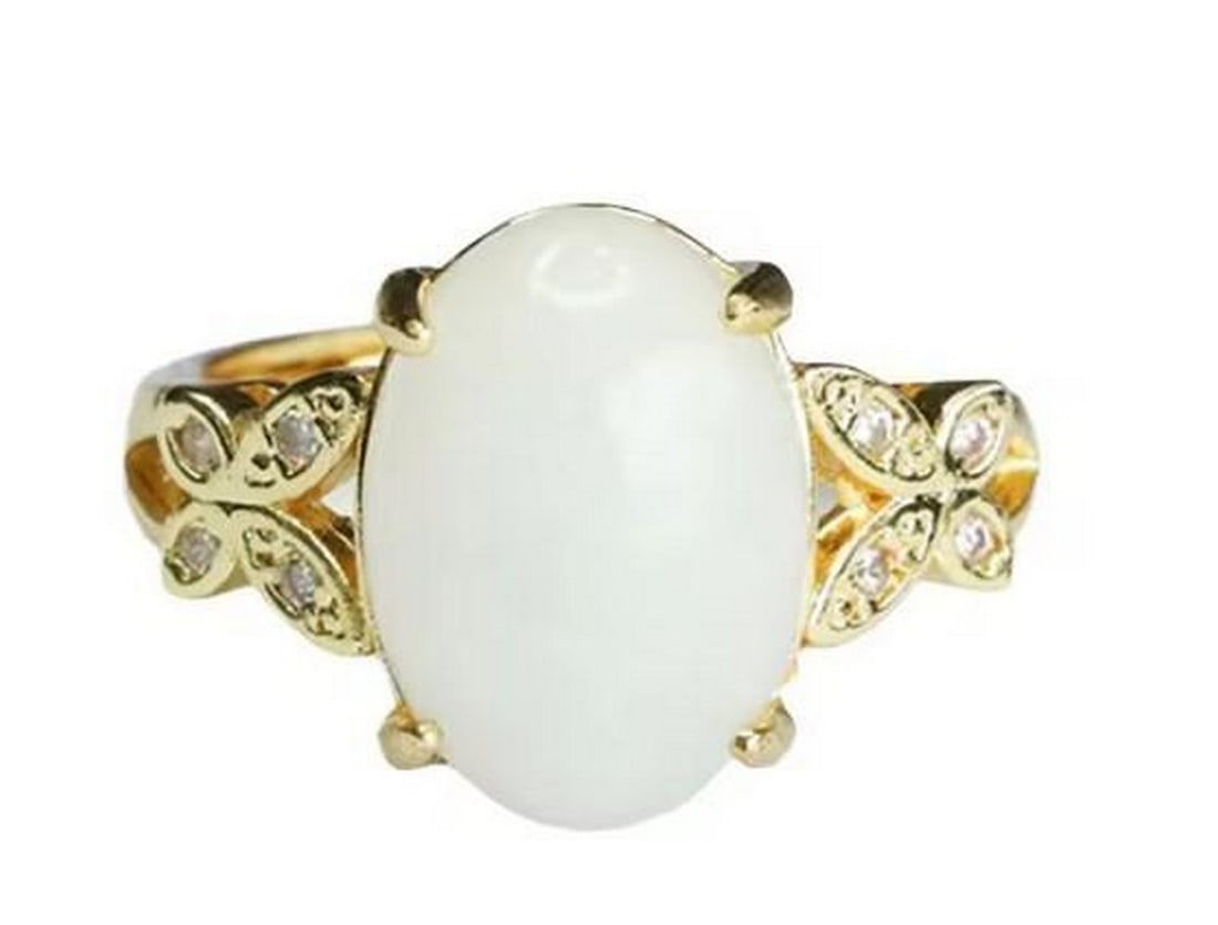 White Jade Ring with Gold-Tone Band & Crystal Accents (1 of 4)