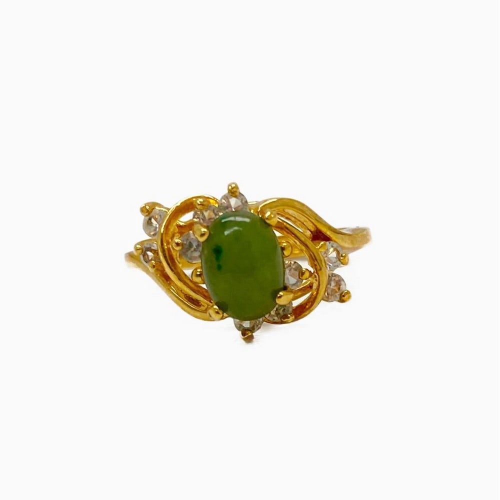 One of a Kind Jade and Austrian Crystal Gemstone Ring: One of a Kind Jade and Austrian Crystal Gemstone Ring This exceptional ring pairs the natural beauty of jade with the brilliant sparkle of Austrian crystal, creating a truly one-of-a-kind piece. The s