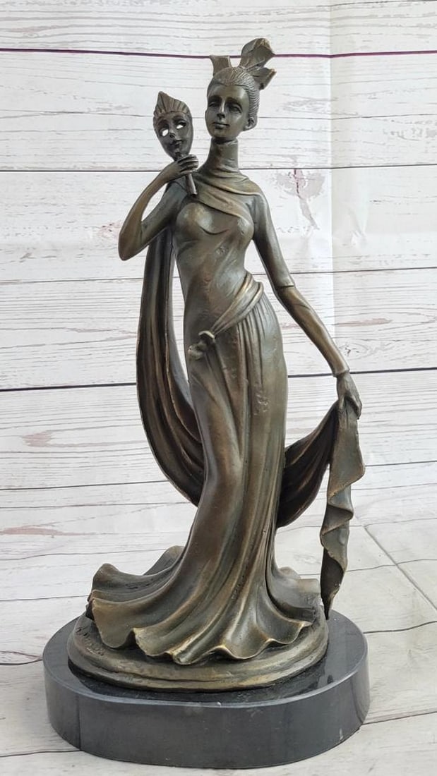 Elegant 1920's Woman Inspired Bronze Sculpture Signed by A. Moreau - 13.5" x 7" (1 of 7)