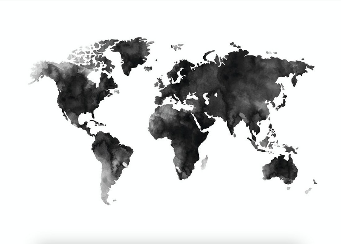 Black & White Watercolour World Map Poster Print: Black & White Watercolour World Map Poster Print Watercolor painting in black and white with a world map. World map prints are great both for adults and kids, and if you're one with a soft sp