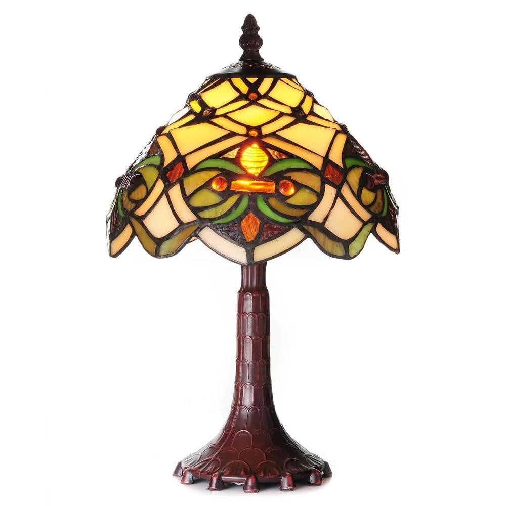 Tiffany-Style Accent Lamp – Yellow: Tiffany-Style Accent Lamp – Yellow Bring warmth and charm to any space with this Tiffany-style accent lamp. Handcrafted from stained glass in shades of amber, green, and light orange, the petite sh