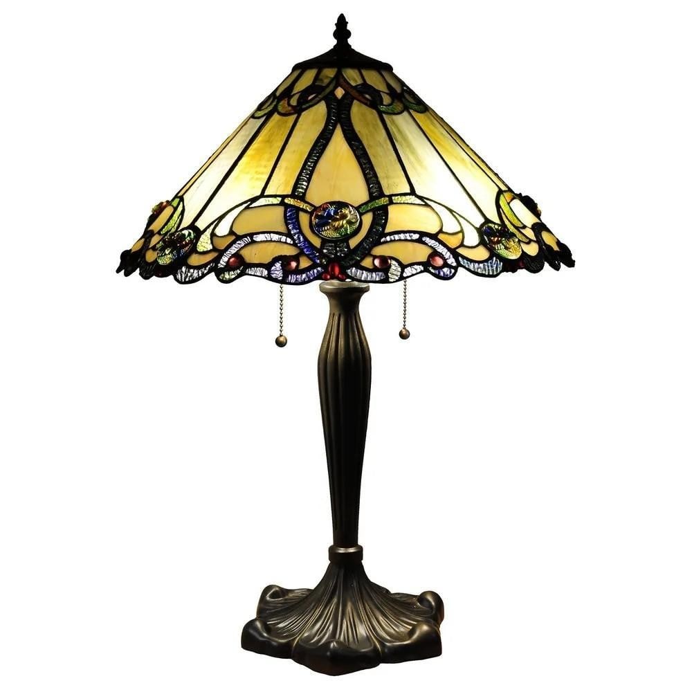 Tiffany-Style Victorian Table Lamp - Multi-Color: Tiffany-Style Victorian Table Lamp - Multi-Color Bring Victorian elegance to your home with this Tiffany-style table lamp. Featuring a hand-cut stained glass shade in rich tones of gold, beige, and am