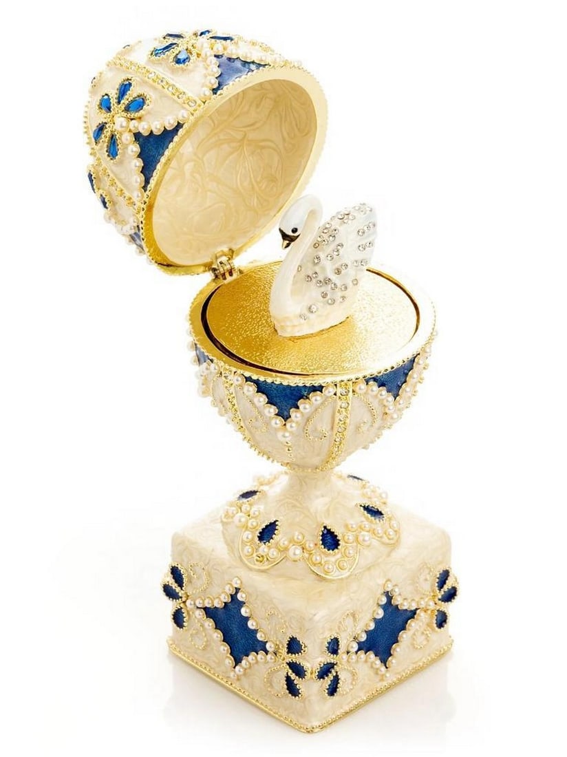 Inspired Pearl Beige Swan Fabergé Egg – Elegant Hidden Treasure Trinket Box (1 of 6)