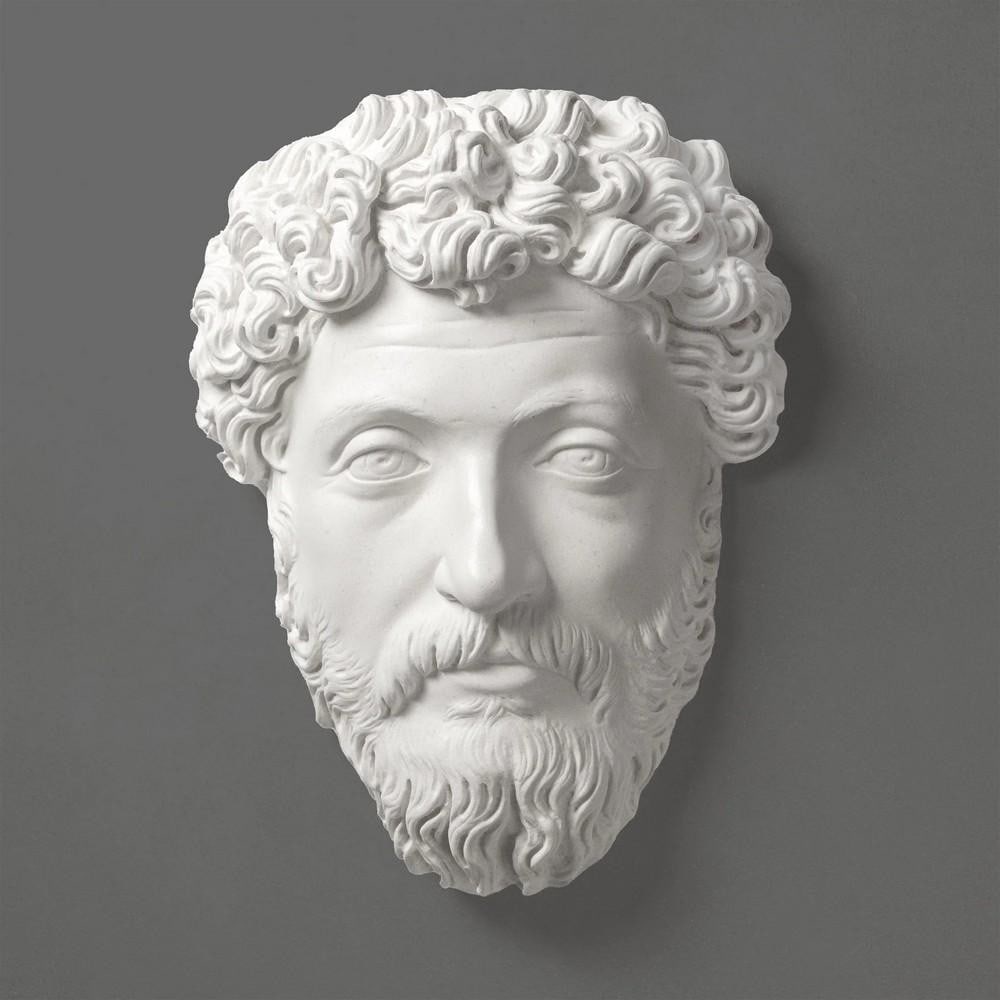Marcus Aurelius Wall Sculpture – Classical Portrait in Carrara Marble Blend (1 of 3)