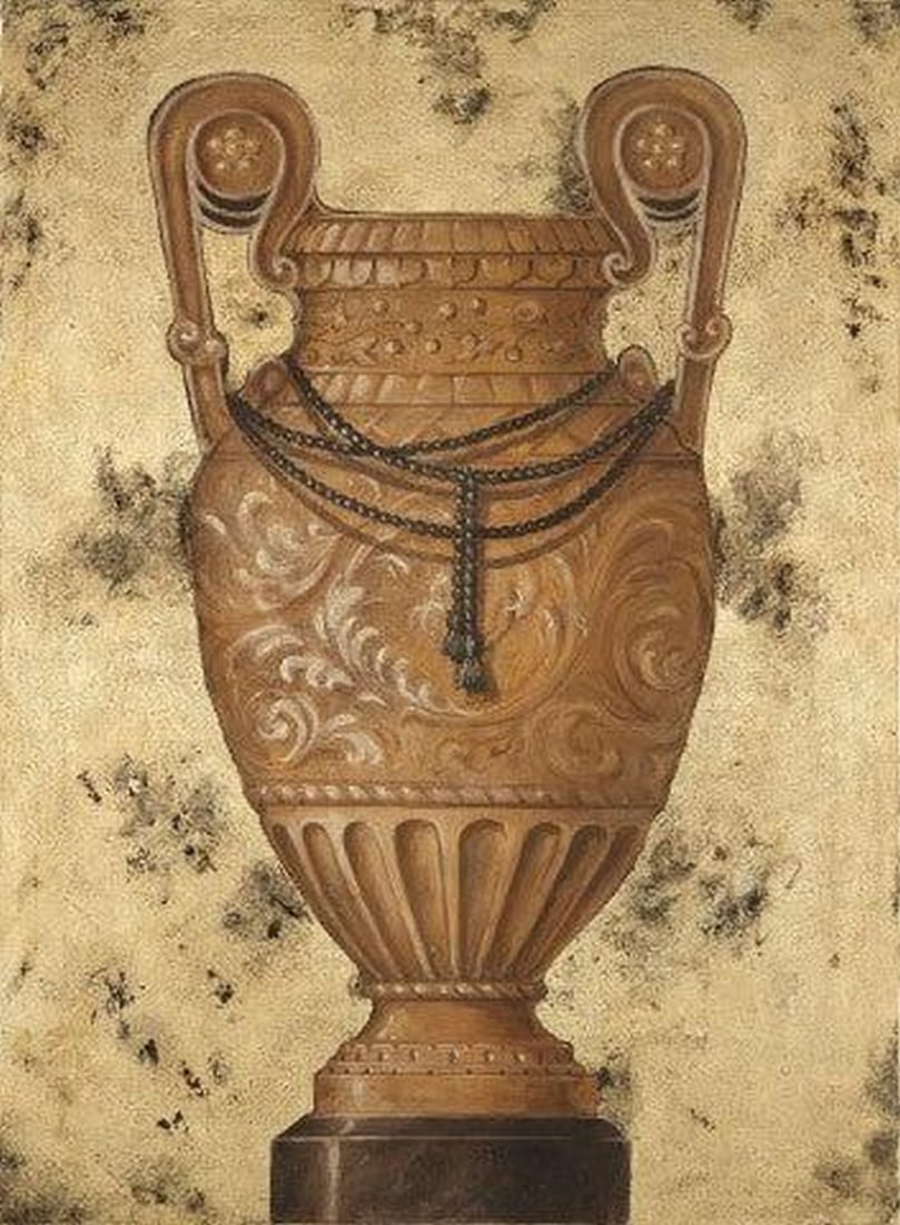 Classical Vase On Pedestal Fresco Painting: Classical Vase On Pedestal Fresco Painting Material: Linen Canvas Fresh Lime Plaster Natural Pigments Dimensions: 50cm x 70cm View Photos For Further Details.